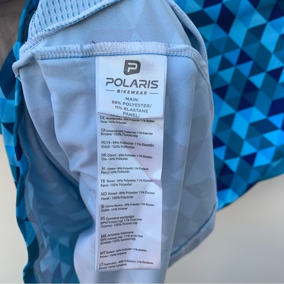 Polaris Ladies UK 16 Cycling Jersey Blue Triangle 1/4 Zip Geometric Short Sleeve - Picture 6 of 9